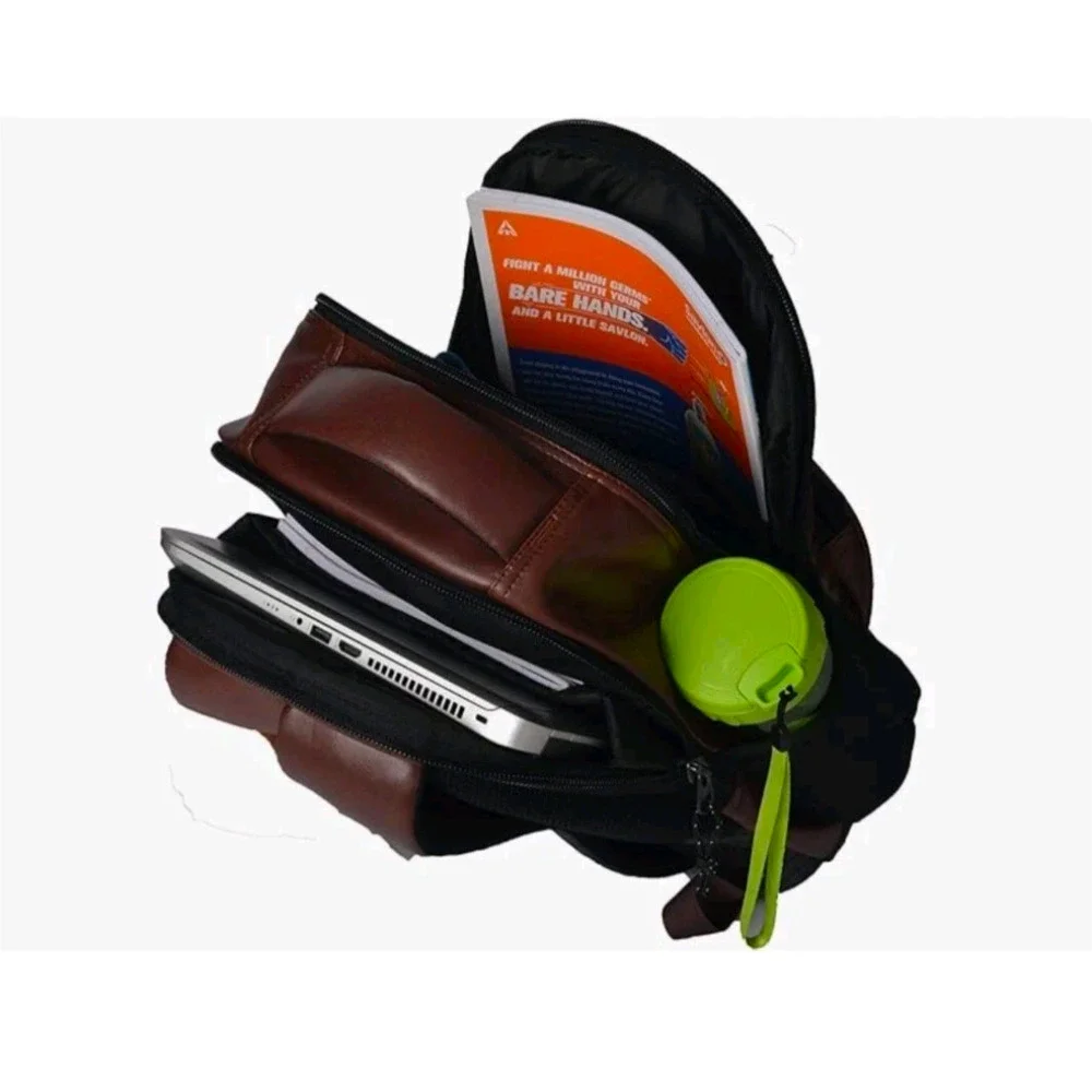 F GEAR Messenger Leather Backpack Shoulder Backpack Bookbag Travel Brown Black